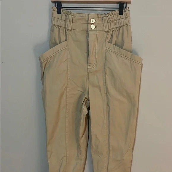 Free People Ready to Run Cinch Waist Parchment Pants Size Medium - Picture 3 of 10